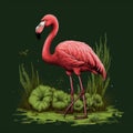 Lush And Detailed Pink Flamingo Illustration In Realistic Chiaroscuro Style