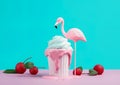 Pink flamingo ice cream. Abstract food styling art.Generative Ai illustration Royalty Free Stock Photo