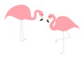 Pink flamingo icon set. Exotic tropical bird. Zoo animal collection. Cute cartoon character. One leg. Looking on the ground. Decor Royalty Free Stock Photo