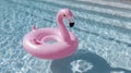 Pink flamingo inflatable float in a swimming pool. Royalty Free Stock Photo
