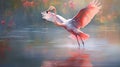 Vibrant Flamingo Landing: Abstract Oil Painting With Soft Colors Royalty Free Stock Photo