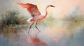 Abstract Flamingo Landing: Soft Colors In Oil Painting