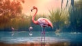 pink flamingo in nature in lake, banner made with Generative AI Royalty Free Stock Photo