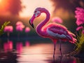 Pink flamingo nature light back sun ligh. ai generative