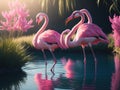 Pink flamingo nature light back sun ligh. ai generative
