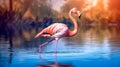 pink flamingo in the lake at sunset, made with Generative AI Royalty Free Stock Photo