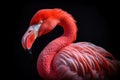 pink flamingo in profile on black background whit space for text copy space generative ai Royalty Free Stock Photo