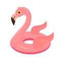 Pink flamingo rubber ring. Inflatable toy for swimming. Summer, beach, relax