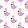 Pink flamingo seamless pattern Cute little princess abstract background Royalty Free Stock Photo