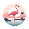 Vintage Minimalist Flamingo Illustration With Eagle Royalty Free Stock Photo
