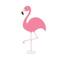 Pink flamingo standing on one leg. Circles on the water. Exotic tropical bird. Zoo animal collection. Cute cartoon character. Deco Royalty Free Stock Photo