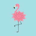 Pink flamingo standing on one leg. Flower body. Exotic tropical bird. Zoo animal collection. Cute cartoon character. Decoration el Royalty Free Stock Photo