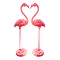 Pink flamingo statues isolated on white background. Love of birds for garden decorations.  Clipping path Royalty Free Stock Photo