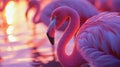 Pink Flamingo with Sunset Reflections Royalty Free Stock Photo