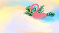 Pink Flamingo And Tropical Plant On Watercolor Background. Web Banner Or Poster For E-commerce, Online Shop, Fashion & Beauty Shop