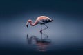 Pink Flamingo Wading in a Blue Lake: A Serene Scene, ai generative