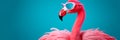 Pink flamingo wearing oversized, vibrant sunglasses and striking a pose against a colored backdrop , Generative AI