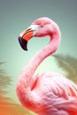 Pink flamingo wearing summer sunglasses. Summer background AI generated