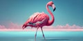 Pink Flamingo. Wildlife animal scene from nature. Flamingo in nature habitat. Beautiful water bird. Ai Generative