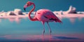 Pink Flamingo. Wildlife animal scene from nature. Flamingo in nature habitat. Beautiful water bird. Ai Generative