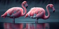 Pink Flamingo. Wildlife animal scene from nature. Flamingo in nature habitat. Beautiful water bird. Ai Generative