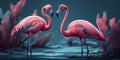 Pink Flamingo. Wildlife animal scene from nature. Flamingo in nature habitat. Beautiful water bird. Ai Generative