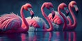 Pink Flamingo. Wildlife animal scene from nature. Flamingo in nature habitat. Beautiful water bird. Ai Generative