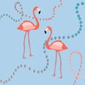 Pink flamingos, beads, jewels surface pattern. Boho flamingo and jewels vector pattern background, wallpaper, postcard.