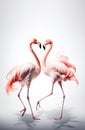 Pink flamingos dancing in water, vertical format watercolor poster idea Royalty Free Stock Photo