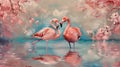 Pink flamingos in lake rococo arft