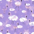 Pink Flamingos In The Sky Kids Fashion Cartoon Pattern Seamless