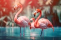 Pink Flamingos in a Tropical Paradise, pink life