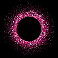 Pink flash confetti of heart. Glitter background. Vector illustration on a black background