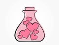 Pink flask with hearts. romantic, philtre and love potion symbol. hand drawn valentine`s day design