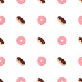 Pink flat donuts on white background.3d donut pattern for print design. Vector illustration print