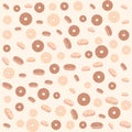 Pink flat donuts on white background.3d donut pattern for print design. Vector illustration print