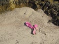 Pink flip flops on the sand