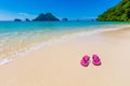 Pink Flip Flops On Shore At Aonang Beach Royalty Free Stock Photo