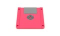 Pink Floppy Disk with Silver Details Centered on White Background Retro Data Storage image Royalty Free Stock Photo