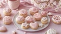 Pink Floral Cupcakes and Cookies on a Plate Royalty Free Stock Photo