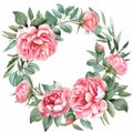 Pink floral wreath with delicate fragrant peonies flowers Royalty Free Stock Photo
