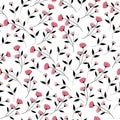 Pink flower and black leaves seamless pattern