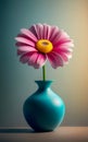 Pink Peony in a Blue Vase, Still life, Minimalist, Generative Ai