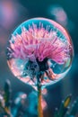 A pink flower in a bubble