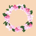 Pink flower frame, floral wreath circle frame, nature vector Royalty Free Stock Photo