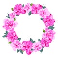 Pink flower frame, floral wreath circle frame, vector Royalty Free Stock Photo