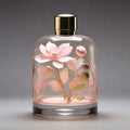 Pink Flower Perfume Bottle, Glass Perfume Bottle. Royalty Free Stock Photo