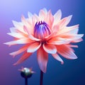 A pink flower with purple petals on a blue background, AI