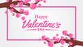 Pink flower sakura heart shape illustration paper cut style with for valentine`s day greeting card template