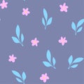 Pink flower seamless pattern on violet background. Flaral illustration for cover design,home decor,invitation card